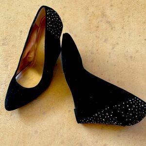 Suede Wedge heels with rhinestones